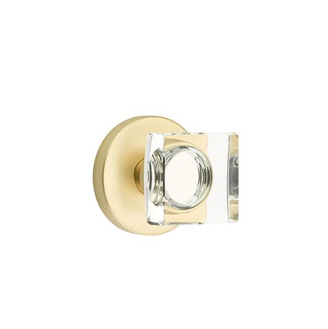 Emtek - Privacy, Disk Rosette, Modern Square Crystal Knob, US4 - Satin Brass
