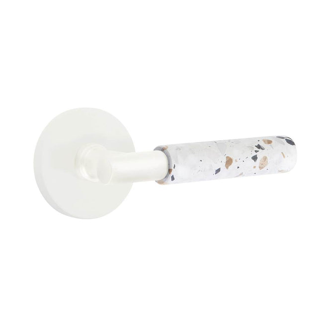 Emtek - Select Dummy, Disk Rosette Matte White, T-Bar Stem Matte White, Light Terrazzo Handle - Matte White