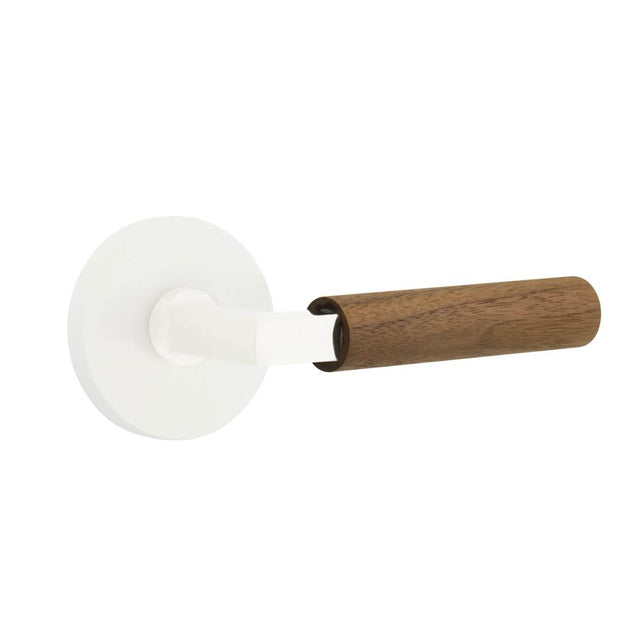 Emtek - Select Dummy, Disk Rosette Matte White, L-Square Stem Matte White, Dark Walnut Handle - Matte White