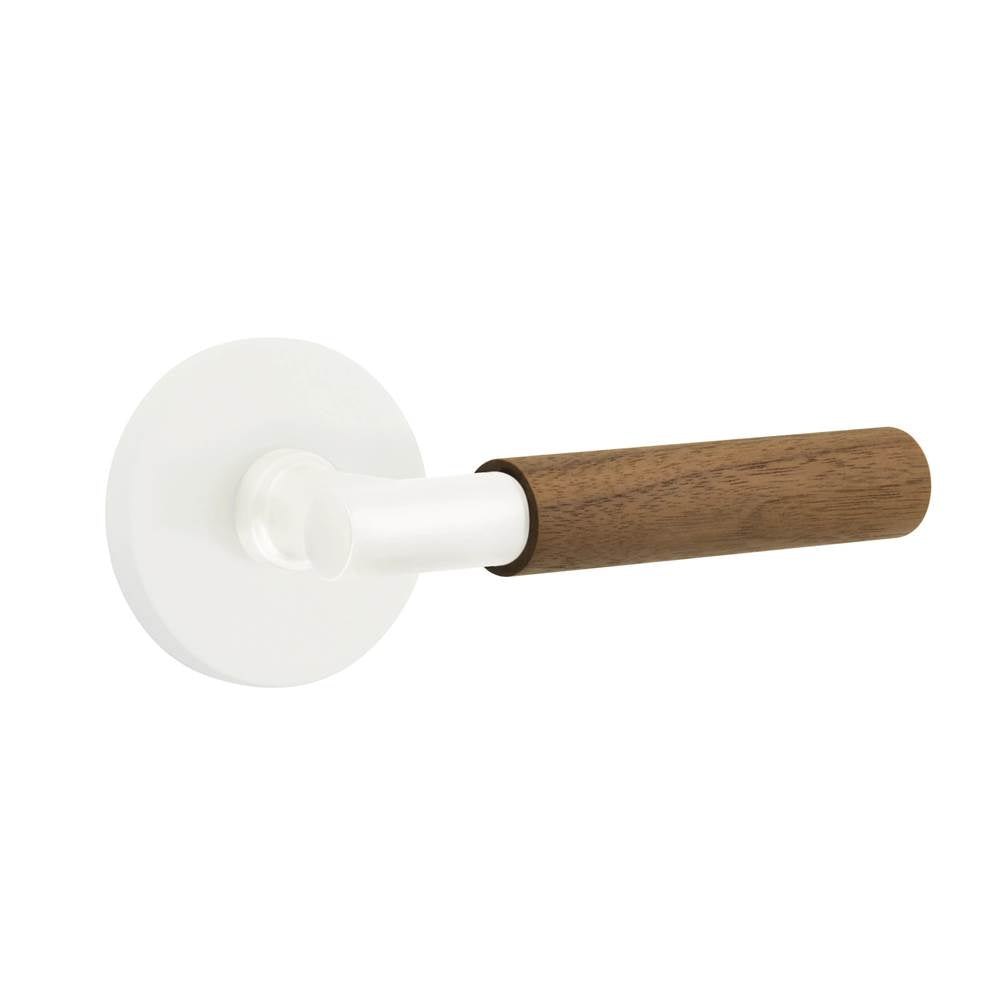 Emtek - Select Privacy, Disk Rosette Matte White, T-Bar Stem Matte White, Dark Walnut Handle, RH - Matte White