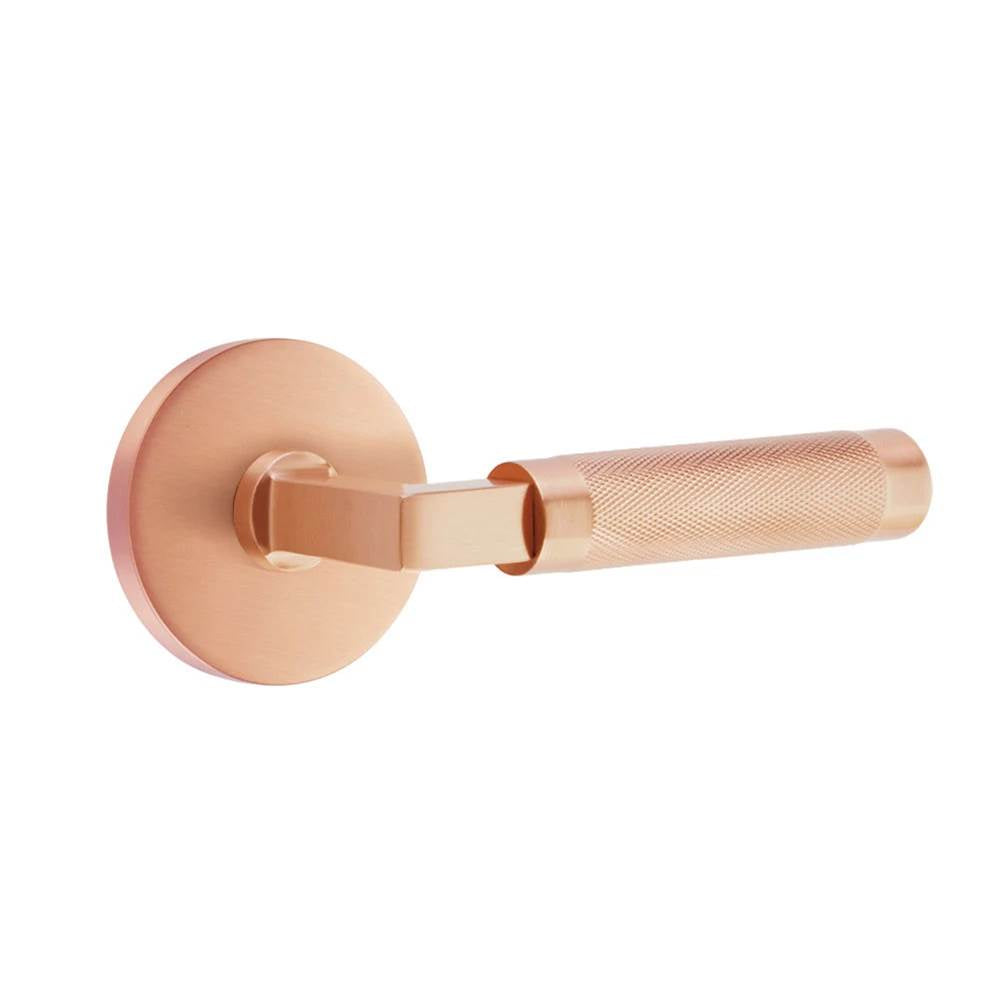 Emtek - Select Privacy, Disk Rosette SRG, L-Square Stem SRG, Knurled Handle SRG RH - Satin Rose Gold