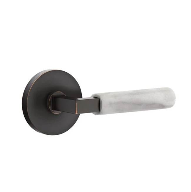 Emtek - Dummy, Disc Rosette US10B, L-Square Stem US10B, White Marble Handle - Oil Rubbed Bronze