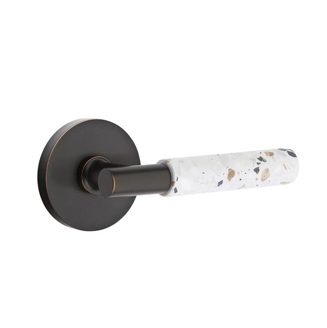 Emtek - Select Privacy, Disk Rosette US10B, T-Bar Stem US10B, Light Terrazzo Handle, RH - Oil Rubbed Bronze