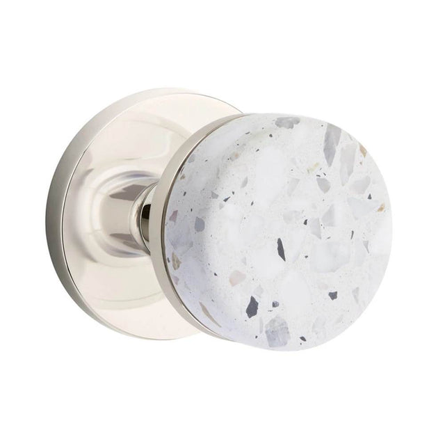 Emtek - Concealed Fastener, Select Passage, Disk Rosette US14, Conical Stem US15, Light Terrazzo Knob - Polished Nickel,Satin Nickel