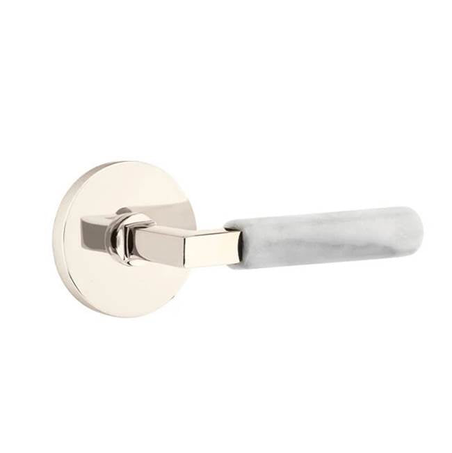 Emtek - Privacy, Disc Rosette US14, L-Square Stem US14, White Marble Handle, RH - Polished Nickel