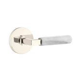 Emtek - Privacy, Disc Rosette US14, L-Square Stem US14, White Marble Handle, RH - Polished Nickel