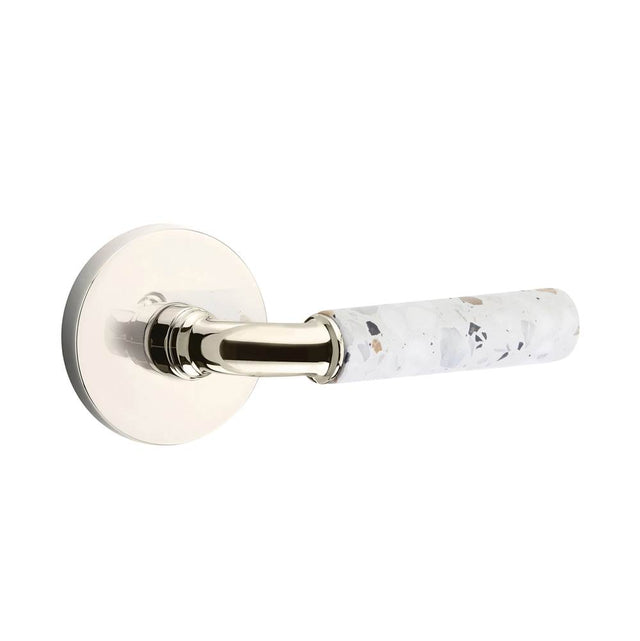 Emtek - Select Passage, Disk Rosette US14, R-Bar Stem US14, Light Terrazzo Handle, LH - Polished Nickel