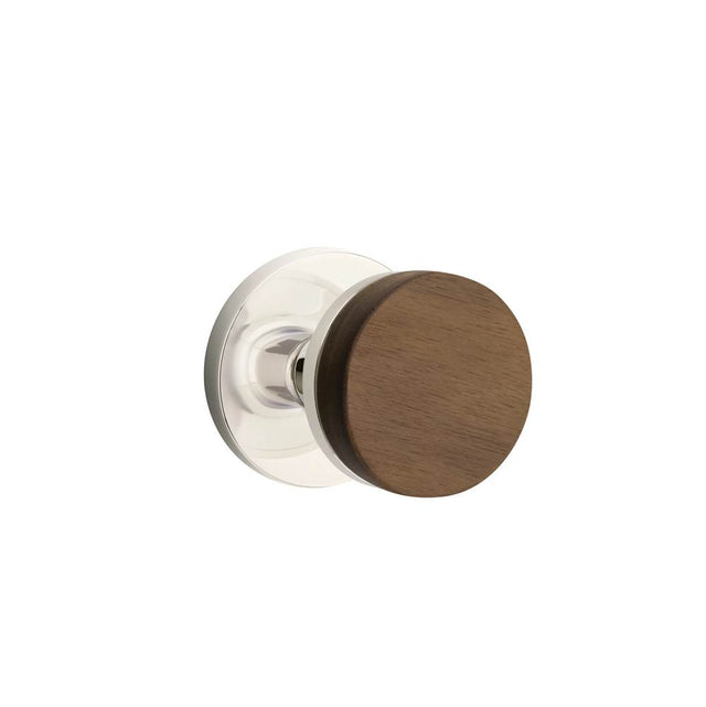 Emtek - Select Passage, Disk Rosette US14, Conical Stem US14, Dark Walnut Knob - Polished Nickel