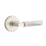 Emtek - Passage, Disc Rosette US15, L-Square Stem US15, White Marble Handle, LH - Satin Nickel