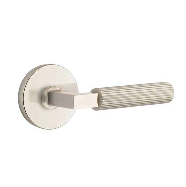 Emtek - Privacy, Disc Rosette US15, L-Square Stem US15, Straight Knurled Handle US15 LH - Satin Nickel