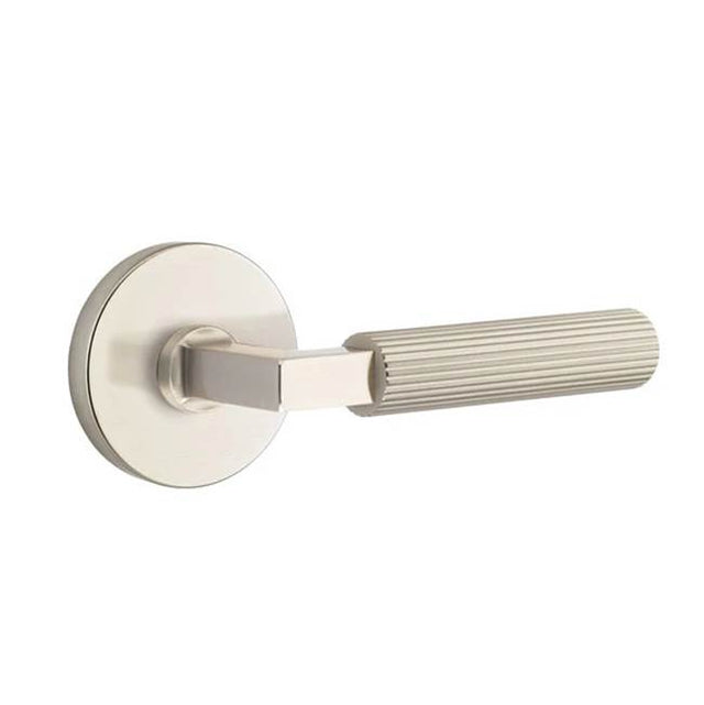 Emtek - Privacy, Disc Rosette US15, L-Square Stem US15, Straight Knurled Handle US15 LH - Satin Nickel