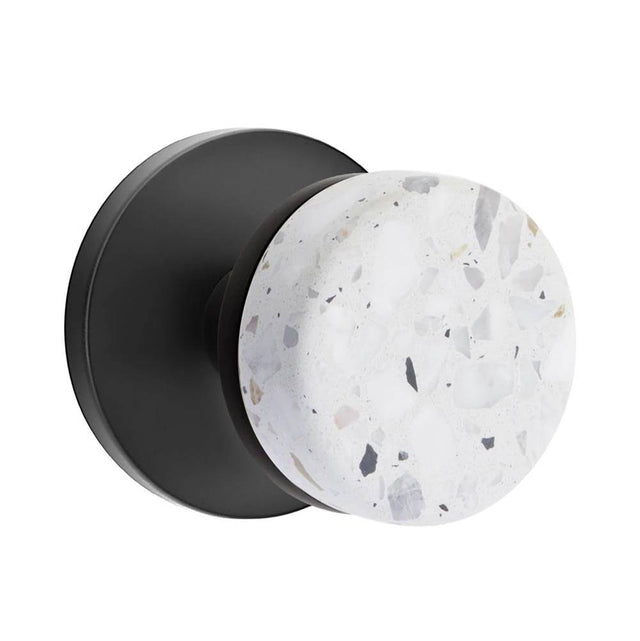 Emtek - Select Passage, Disk Rosette US19, Conical Stem US19, Light Terrazzo Knob - Flat Black