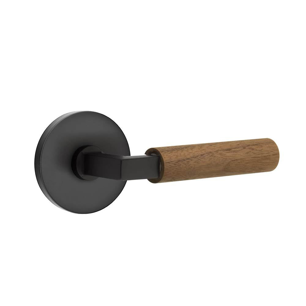 Emtek - Select Privacy, Disk Rosette US19, L-Square Stem US19, Dark Walnut Handle, LH - Flat Black
