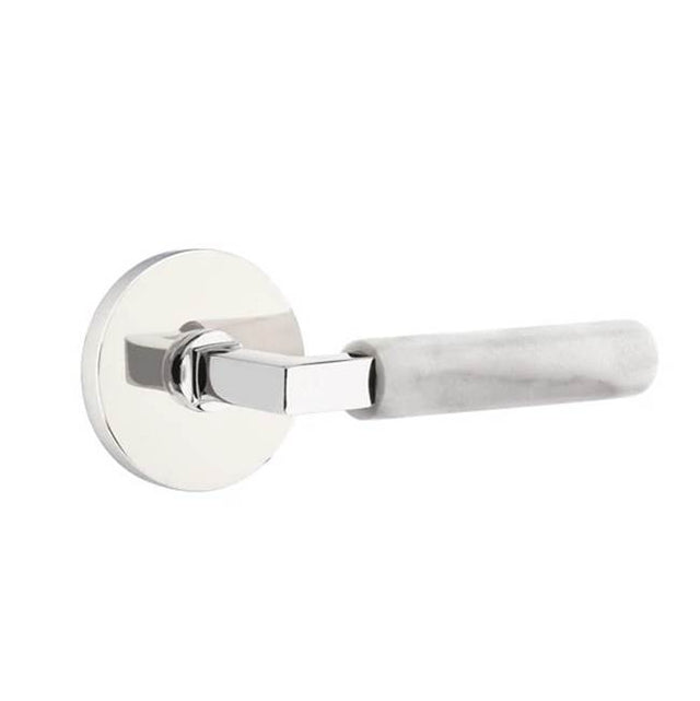 Emtek - Concealed Fastener, Passage, Disc Rosette US26, L-Square Stem US26, White Marble Handle - Polished Chrome