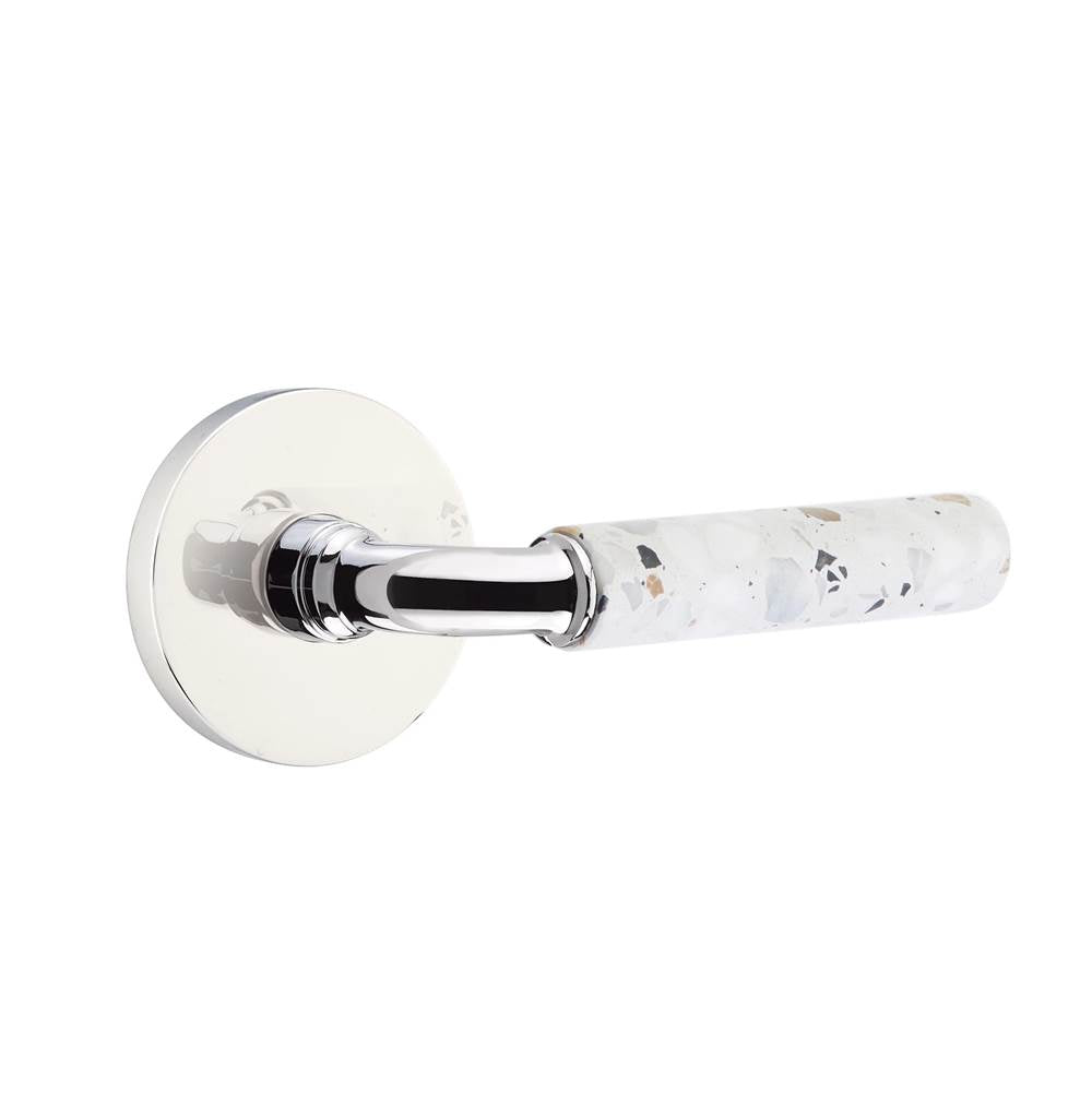 Emtek - Select Privacy, Disk Rosette US26, R-Bar Stem US26, Light Terrazzo Handle, RH - Polished Chrome