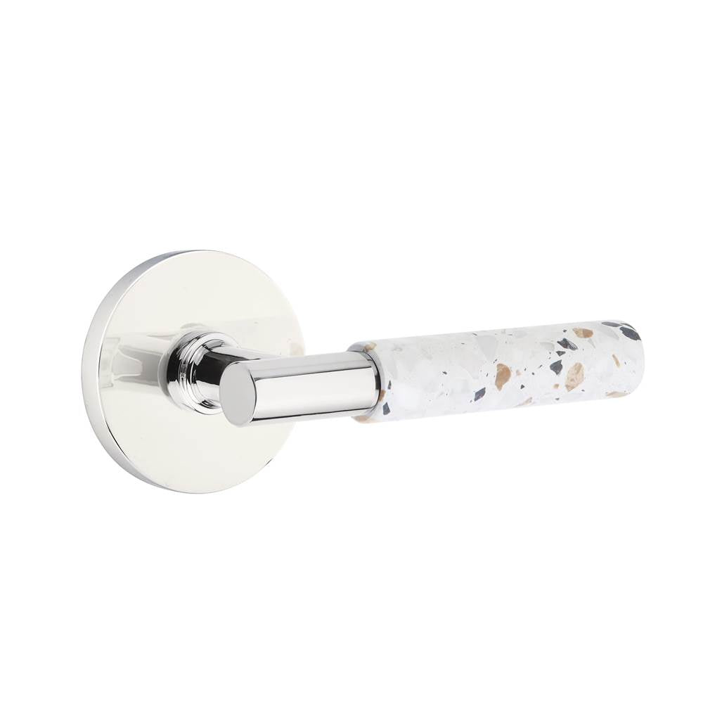 Emtek - Select Privacy, Disk Rosette US26, T-Bar Stem US26, Light Terrazzo Handle, LH - Polished Chrome