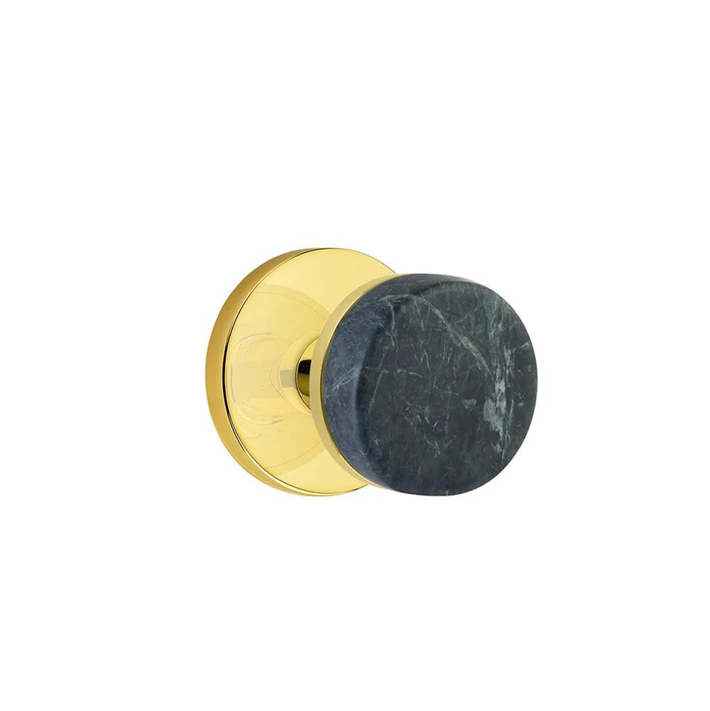 Emtek - Select Privacy, Disk Rosette US3NL, Conical Stem US3NL, Green Marble Knob - Unlacquered Brass