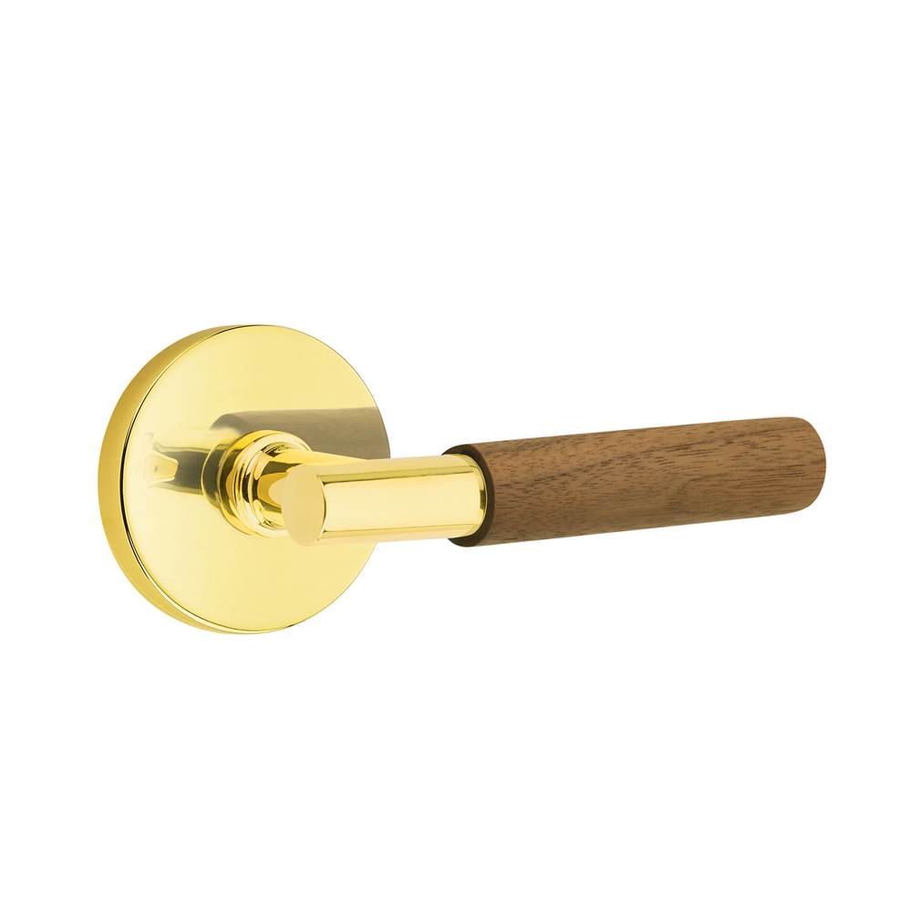 Emtek - Select Passage, Disk Rosette US3NL, T-Bar Stem US3NL, Dark Walnut Handle, LH - Unlacquered Brass
