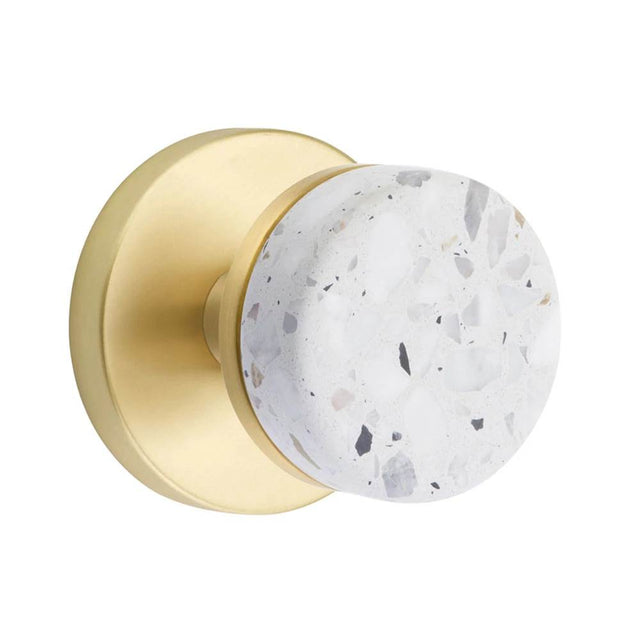 Emtek - Select Dummy, Disk Rosette US4, Conical Stem US4, Light Terrazzo Knob - Satin Brass