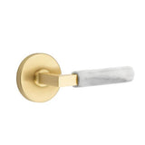 Emtek - Concealed Fastener, Privacy, Disc Rosette US4, L-Square Stem US4, White Marble Handle - Satin Brass
