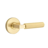 Emtek - Privacy, Disc Rosette US4, L-Square Stem US4, Straight Knurled Handle US4 RH - Satin Brass