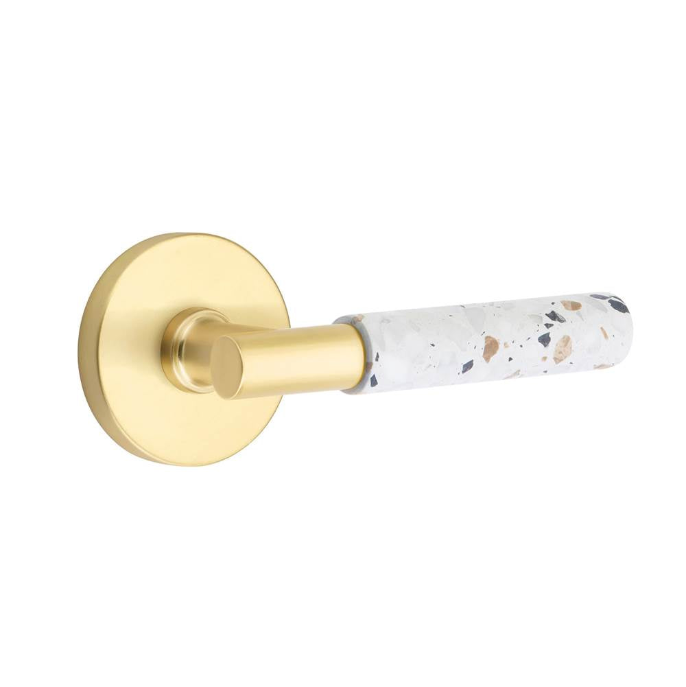 Emtek - Select Dummy, Disk Rosette US4, T-Bar Stem US4, Light Terrazzo Handle - Satin Brass