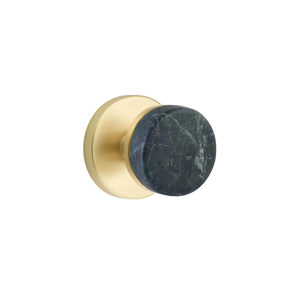 Emtek - Select Passage, Disk Rosette US4, Conical Stem US4, Green Marble Knob - Satin Brass