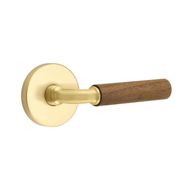Emtek - Select Passage, Disk Rosette US4, R-Bar Stem US4, Dark Walnut Handle, LH - Satin Brass