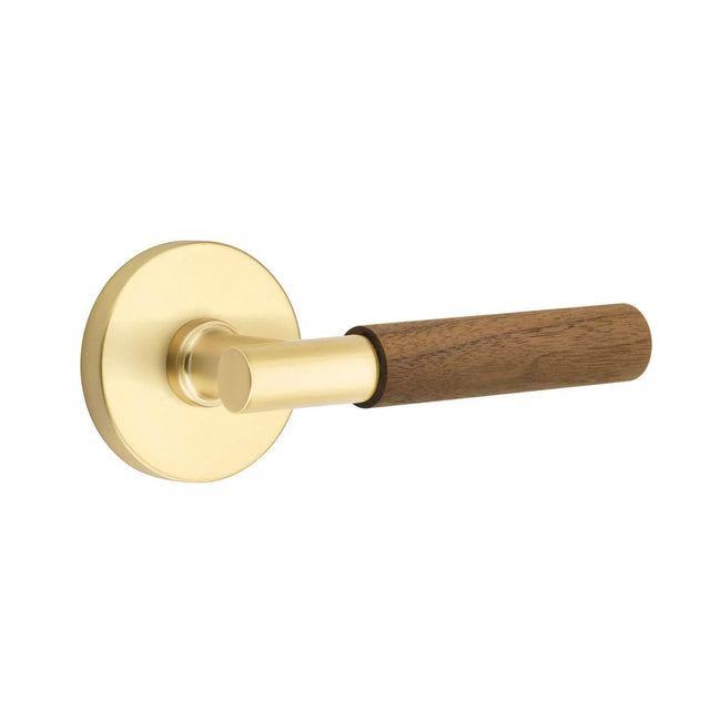 Emtek - Select Privacy, Disk Rosette US4, T-Bar Stem US4, Dark Walnut Handle, RH - Satin Brass