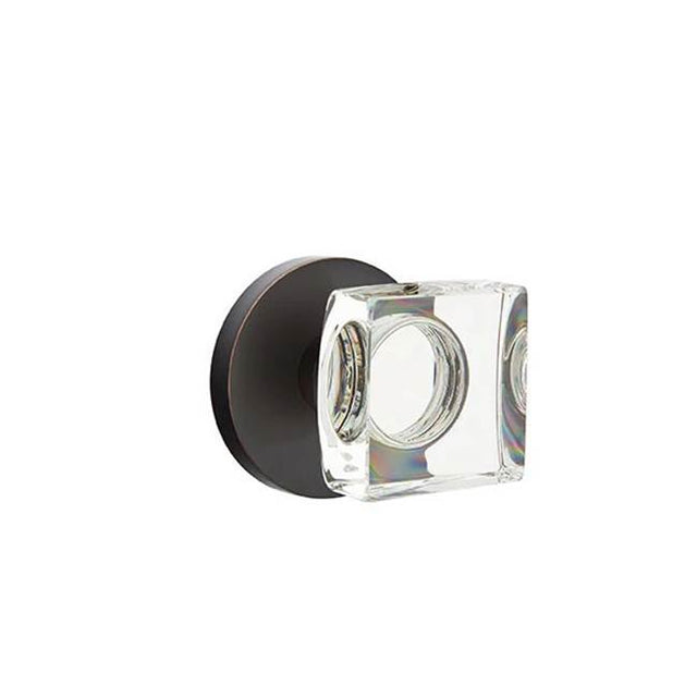 Emtek - Privacy, Disk Rosette, Modern Square Crystal Knob, US10B - Oil Rubbed Bronze
