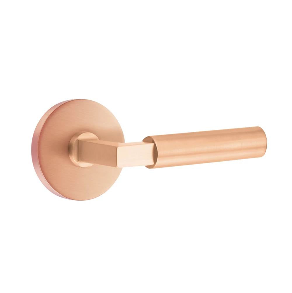 Emtek - Select Privacy, Disk Rosette SRG, L-Square Stem SRG, Smooth Handle SRG RH - Satin Rose Gold