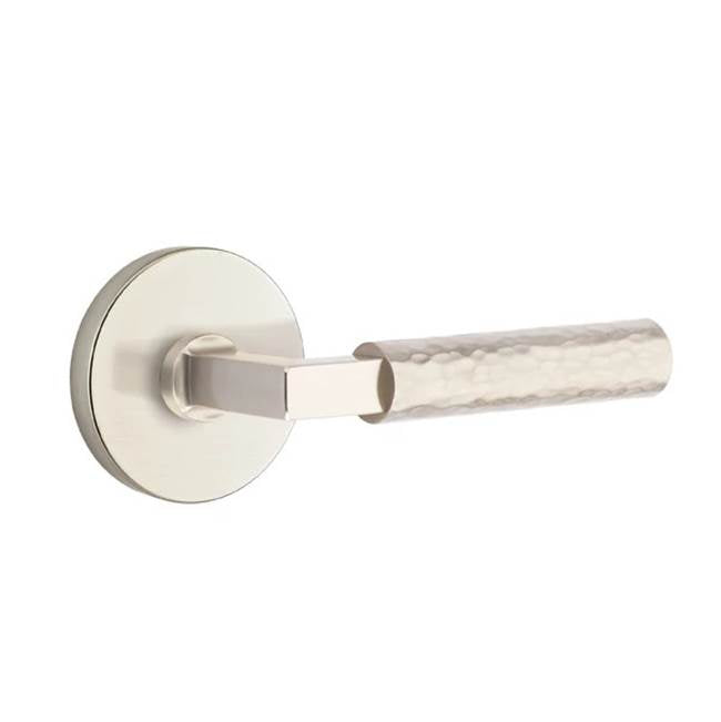 Emtek - Passage, Disc Rosette US15, L-Square Stem US15, Hammered Handle US15 RH - Satin Nickel
