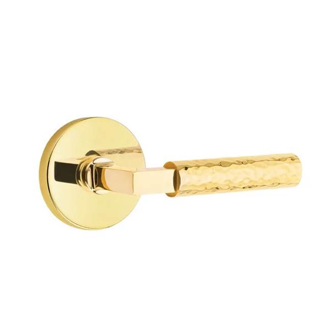 Emtek - Dummy, Disc Rosette US3NL, L-Square Stem US3NL, Hammered Handle US3NL - Unlacquered Brass