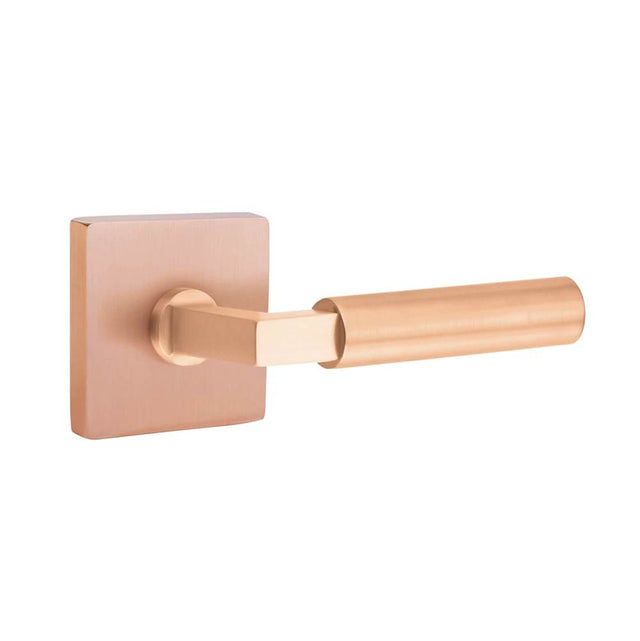 Emtek - Select Privacy, Square Rosette SRG, L-Square Stem SRG, Smooth Handle SRG LH - Satin Rose Gold