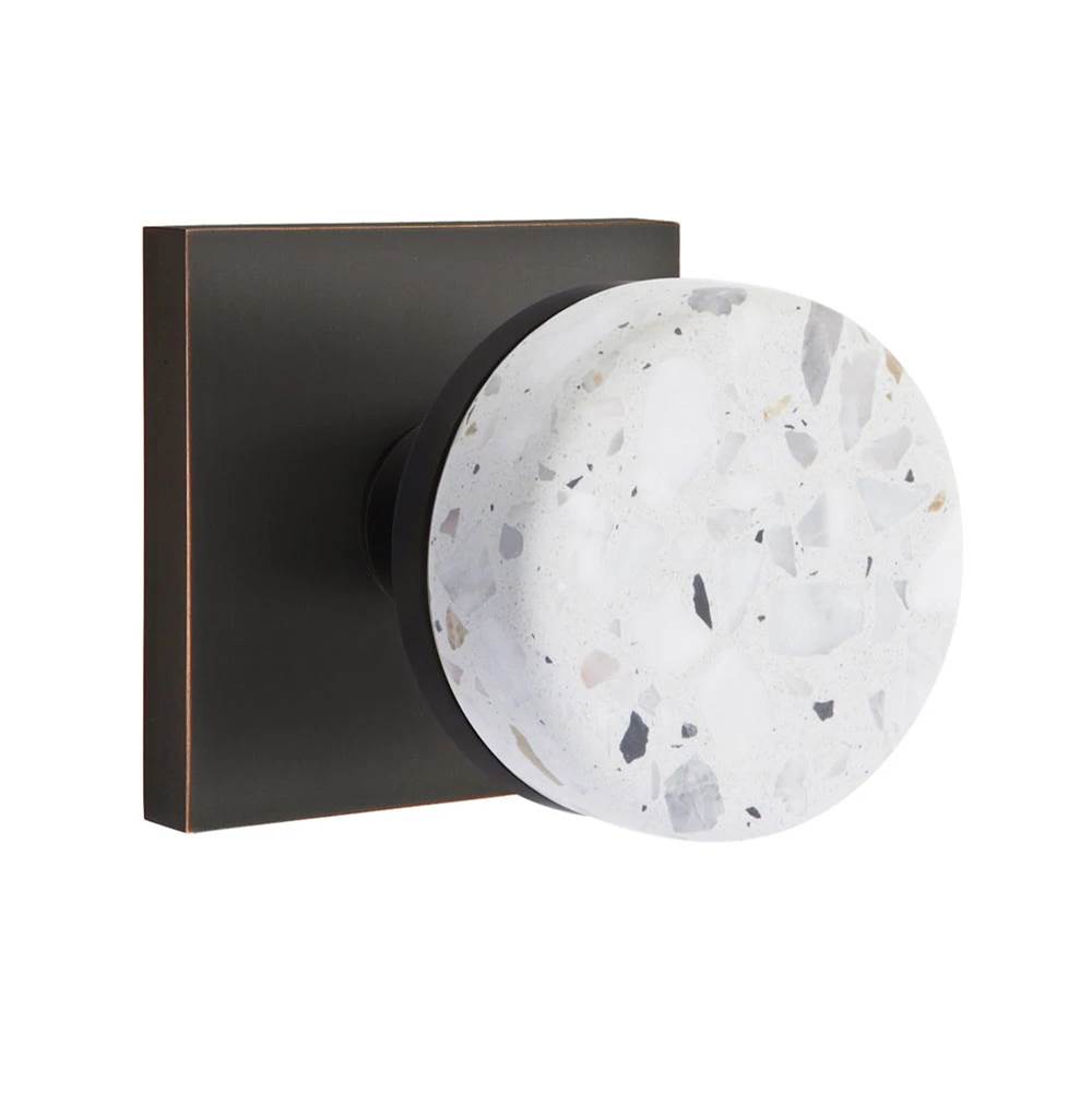 Emtek - Select Passage, Square Rosette US10B, Conical Stem US10B, Light Terrazzo Knob - Oil Rubbed Bronze