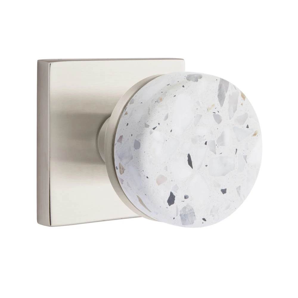 Emtek - Concealed Fastener, Select Privacy, Square Rosette US15, Conical Stem US15, Light Terrazzo Knob - Satin Nickel
