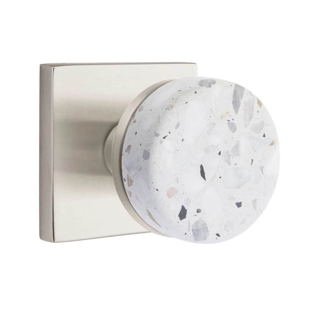 Emtek - Concealed Fastener, Select Privacy, Square Rosette US15, Conical Stem US15, Light Terrazzo Knob - Satin Nickel