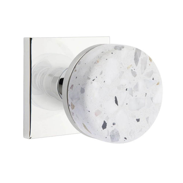 Emtek - Select Privacy, Square Rosette US26, Conical Stem US26, Light Terrazzo Knob - Polished Chrome