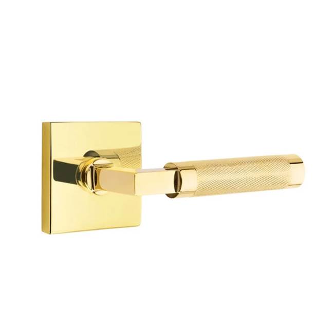 Emtek - Privacy, Square Rosette US3NL, L-Square Stem US3NL, Knurled Handle US3NL LH - Unlacquered Brass