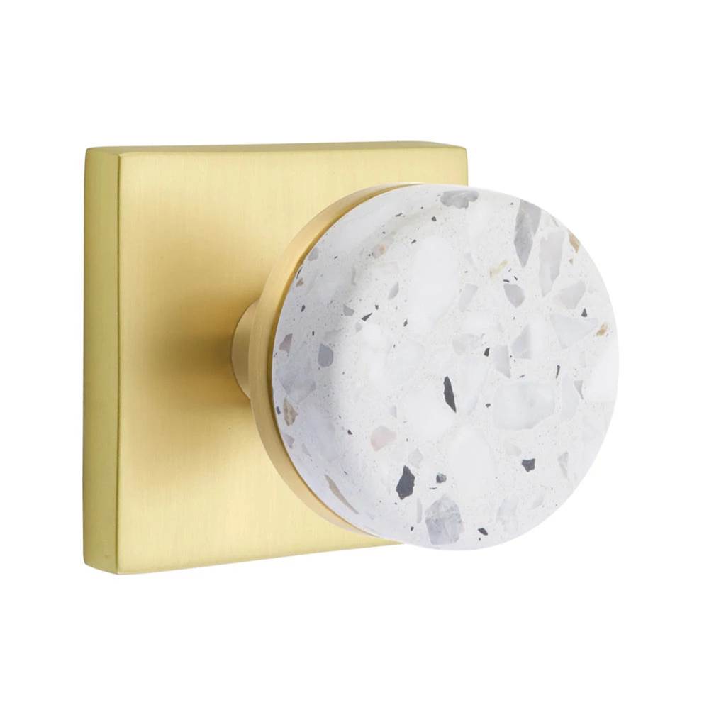 Emtek - Select Passage, Square Rosette US4, Conical Stem US4, Light Terrazzo Knob - Satin Brass