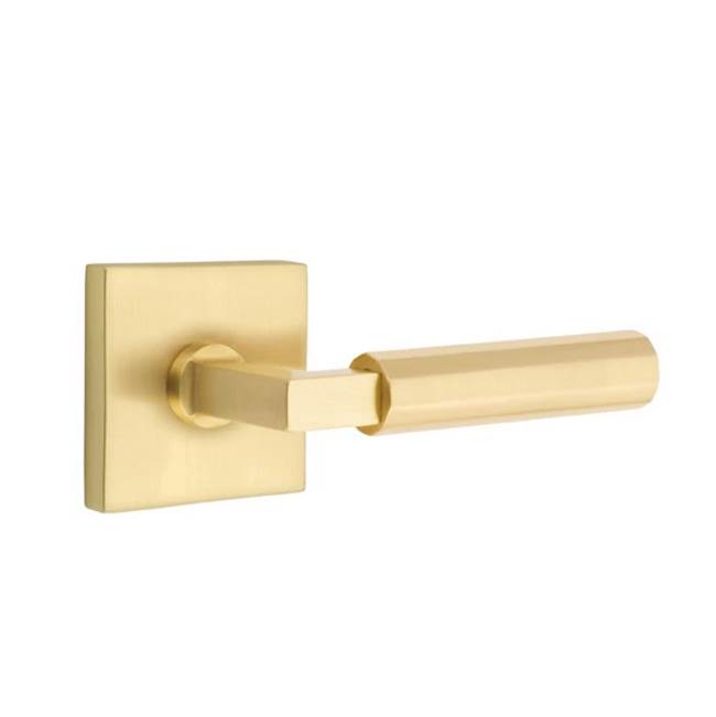 Emtek - Privacy, Square Rosette US4, L-Square Stem US4, Faceted Handle US4 LH - Satin Brass