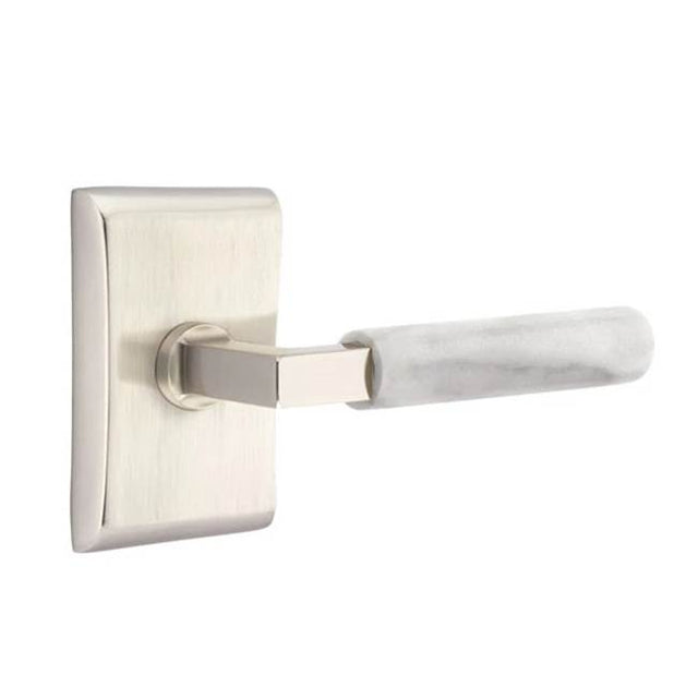 Emtek - Dummy, Neos Rosette US15, L-Square Stem US15, White Marble Handle - Satin Nickel