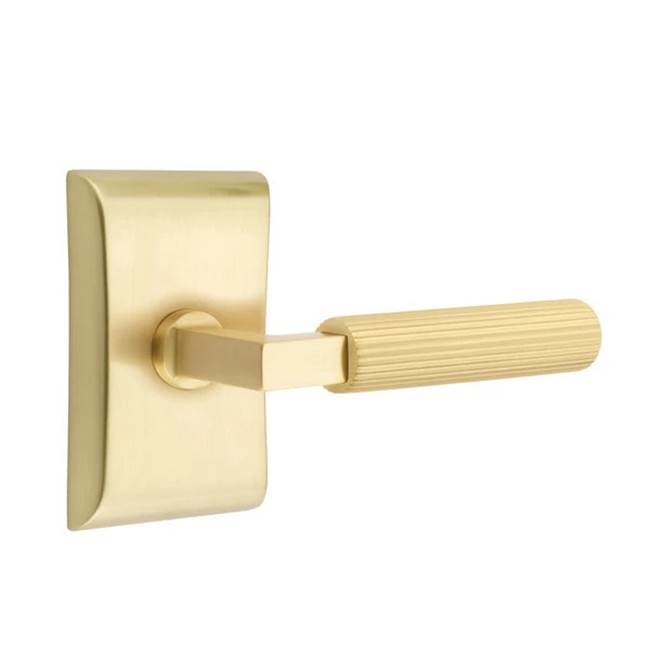 Emtek - Select Privacy, Neos Rosette US4, L-Square Stem US4, Straight Knurled Handle US4, LH - Satin Brass