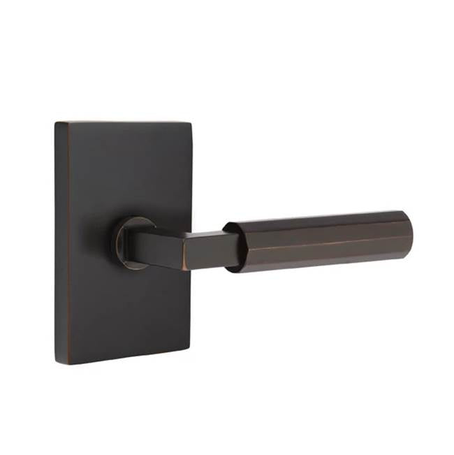 Emtek - Passage, Modern Rectangular Rosette US10B, L-Square Stem US10B, Faceted Handle US10B LH - Oil Rubbed Bronze