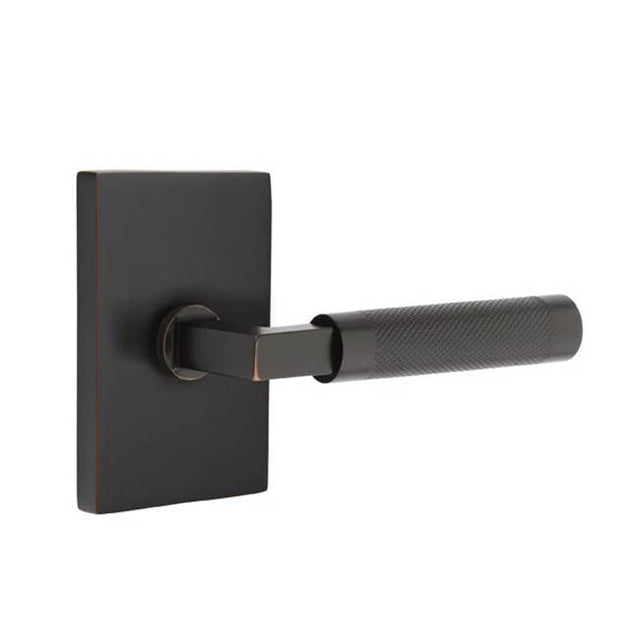 Emtek - Passage, Modern Rectangular Rosette US10B, L-Square Stem US10B, Knurled Handle US10B RH - Oil Rubbed Bronze