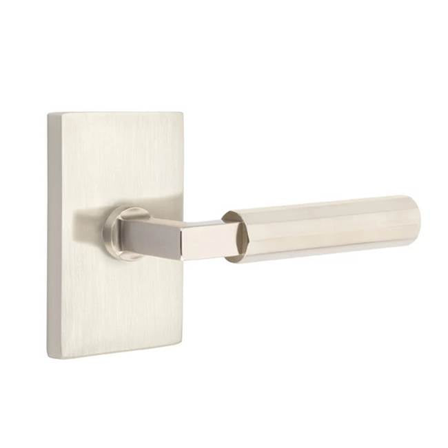 Emtek - Passage, Modern Rectangular Rosette US15, L-Square Stem US15, Faceted Handle US15 RH - Satin Nickel