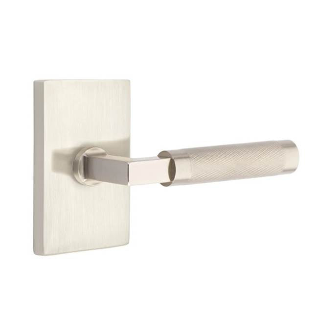 Emtek - Dummy, Modern Rectangular Rosette US15, L-Square Stem US15, Knurled Handle US15 - Satin Nickel