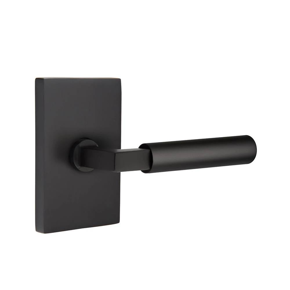 Emtek - Select Privacy, Modern Rectangular Rosette US19, L-Square Stem US19, Smooth Handle US19 RH - Flat Black