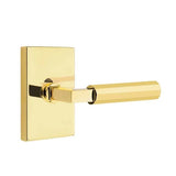 Emtek - Passage, Modern Rectangular Rosette US3NL, L-Square Stem US3NL, Faceted Handle US3NL LH - Unlacquered Brass