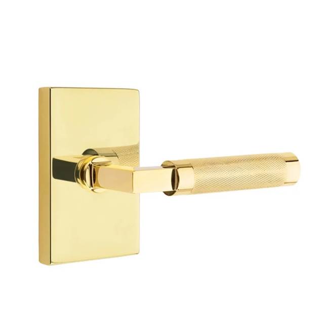Emtek - Privacy, Modern Rectangular Rosette US3NL, L-Square Stem US3NL, Knurled Handle US3NL LH - Unlacquered Brass